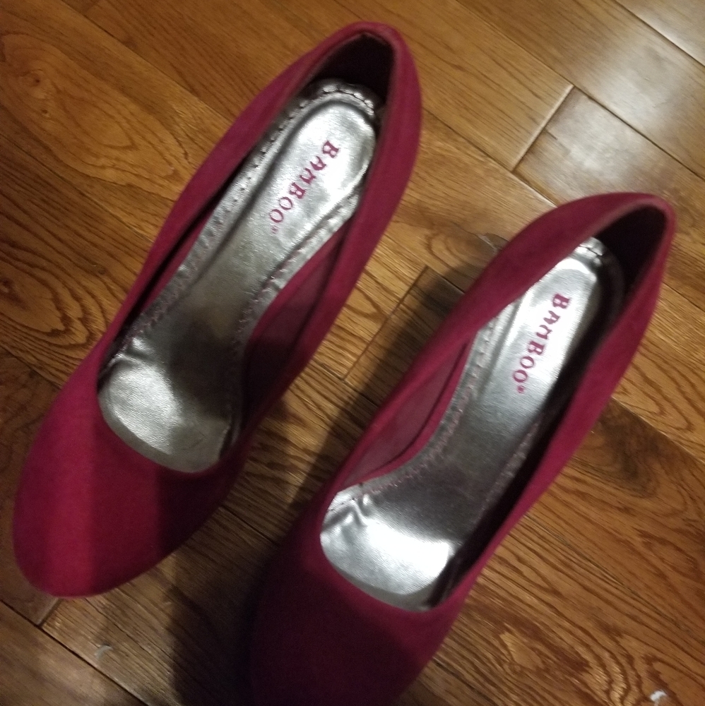 Hot pink velvet heels bamboo